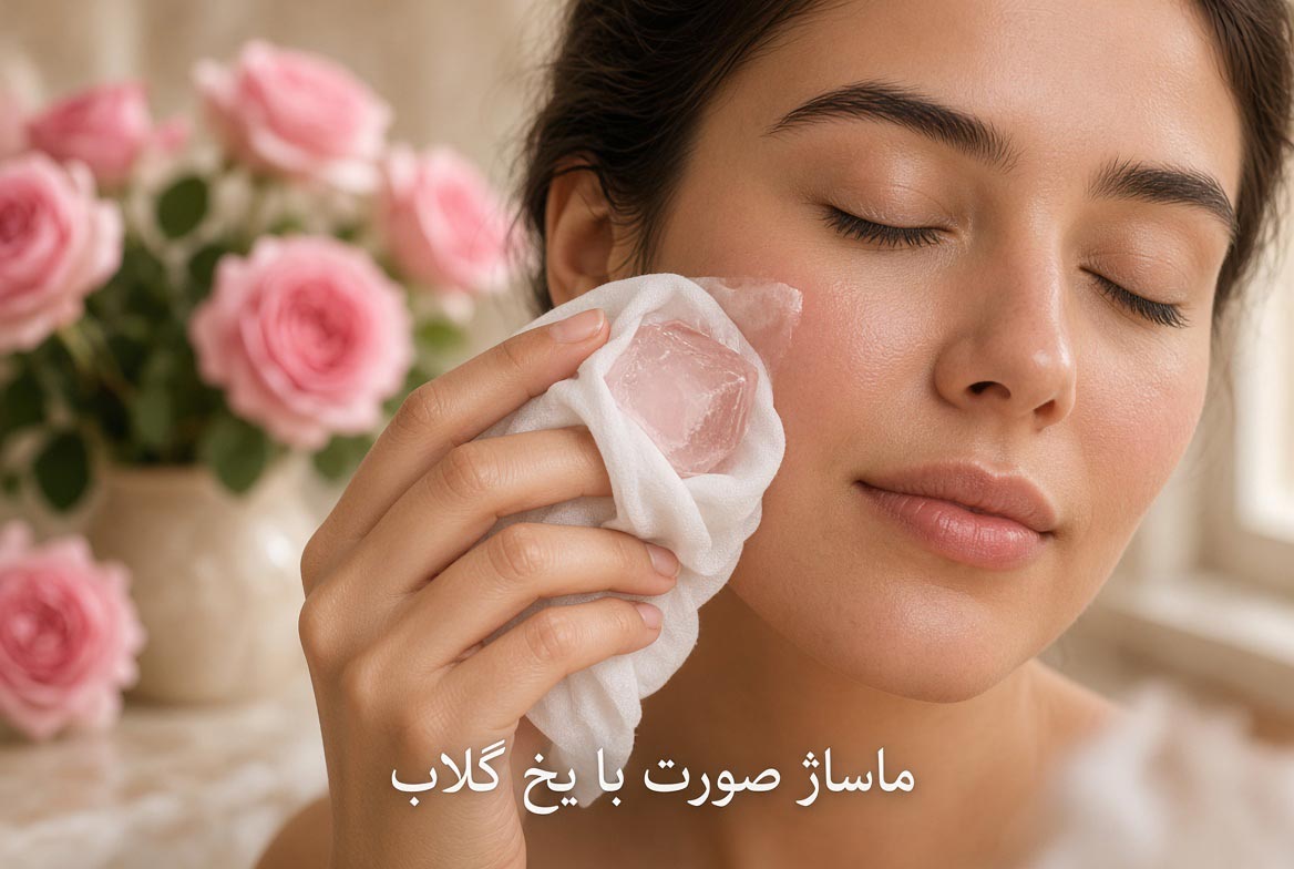 ماساژ صورت با یخ گلاب