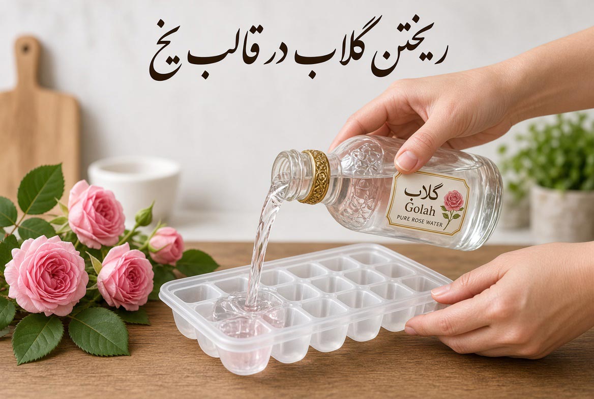 ریختن گلاب در قالب یخ